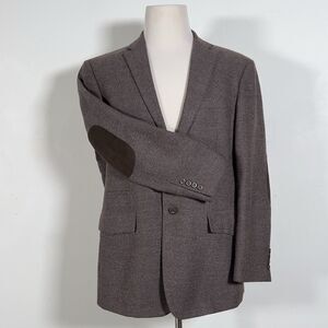 Pronto Moda Elbow Patch 2 Button Oxford Blazer Sz 44R Brown Wool Cashmere Blend